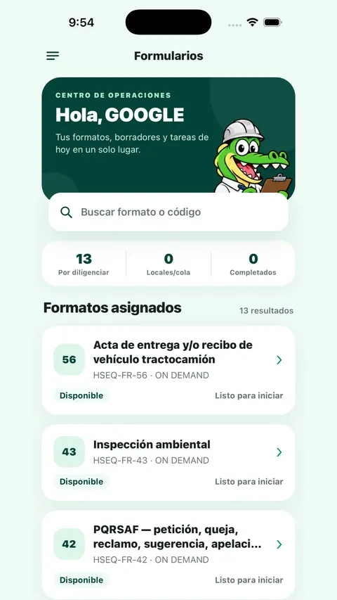 Transmeralda app · assigned forms