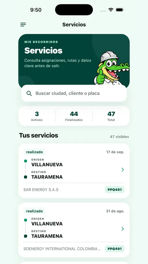 Transmeralda app · assigned services